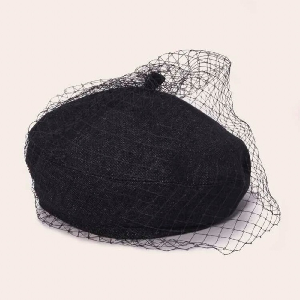 Black Beret with Veil